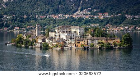 San Giulio Island In The Middle Of Orta Lake, Piedmont, Northern Italy