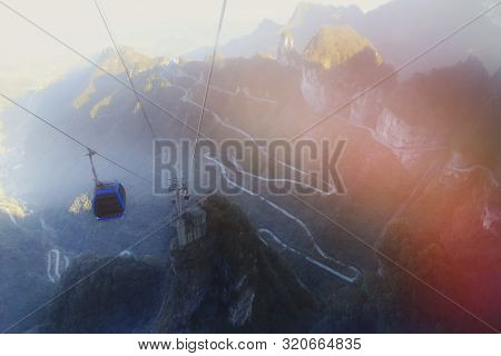 Morning Light And Colorful Of Longest Cable Car In The World Call As Tianmen Shan, Zhang Jia Jie, Hu