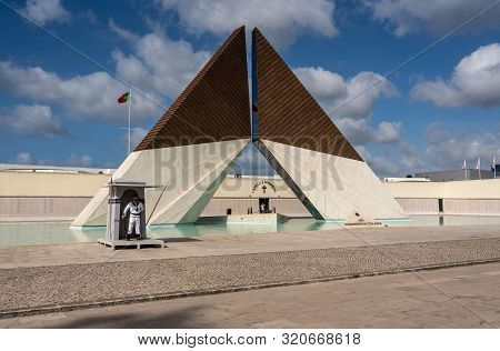 Lisbon, Portugal - 10 August 2019: Monument To Soldiers Lost In Overseas War Near Belem, Portugal