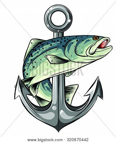 Anchor And Fish Vector Illustration White Background