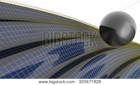 Black Glossy Sphere Over A Blue Waving Sufrace - 3d Rendering Illustration