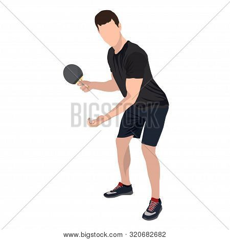 Table Tennis Player With Ball And Racket, Vector Flat Isolated Illustration