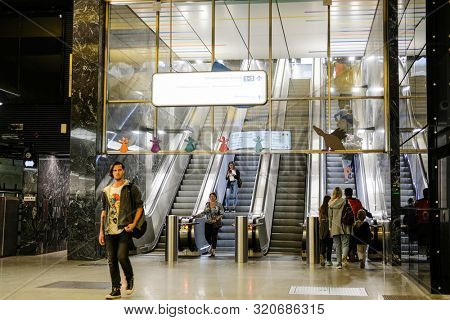 Moscow, Russia - August, 29, 2019: entrance to the metro station Shmotovskiy Proezd in Moscow, Russia