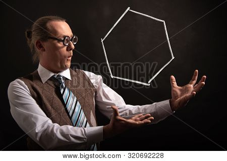 Professor Presenting Handdrawn Chemical Formula Of Cyclohexane
