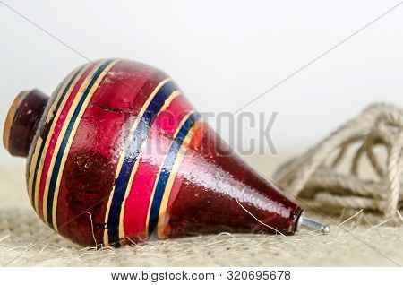 Traditional Trompo Mexican Handcraft Wooden Toy And Rope