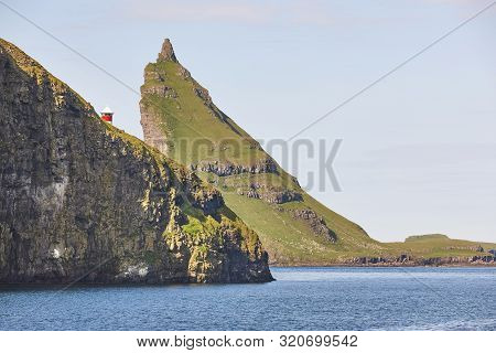 Faroe Islands Coastline Landscape In Vagar Island On Sunny Day