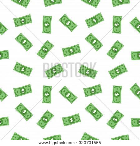 Seamless Dollar Vector Sign, Green Paper Dollar Bill Symbol Pattern