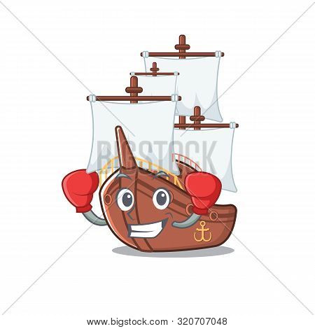 Boxing Pirate Ship Isolated With The Cartoon
