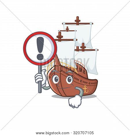With Sign Pirate Ship Isolated With The Cartoon