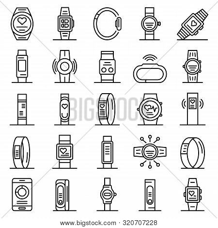 Fitness Bracelet Icons Set. Outline Set Of Fitness Bracelet Vector Icons For Web Design Isolated On 