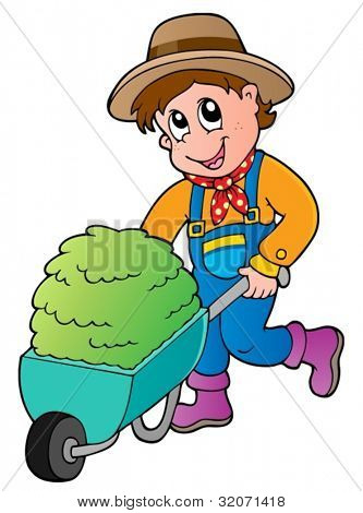 Rajzfilm mezőgazdasági kis széna kosár - vektor-illusztráció.