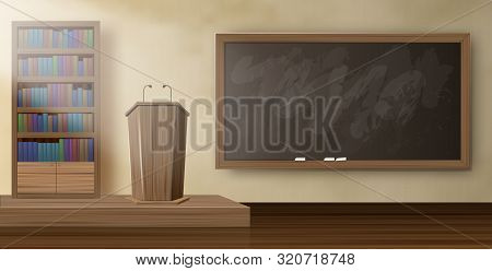 Poster Tribune Lecturer At University Realistic. Audience Educational Institution. Tribune For Teach