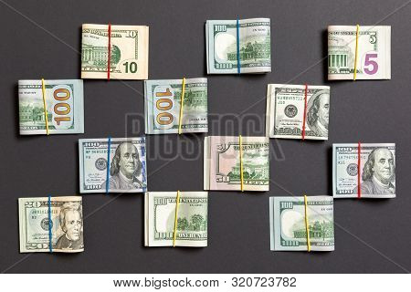 Money Background With American Hundred Dollar Bills On Top Wiev With Copy Space For Your Text In Bus