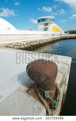 Aviles, Spain - August 10, 2011: tourists visiting building known as 