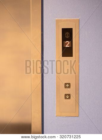 Lift Button Display Closeup, Second Floor, Up And Down Arrow