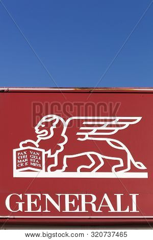 Aigues Mortes, France - July 1, 2018: Generali Logo On A Wall. Generali Is The Largest Insurance Com