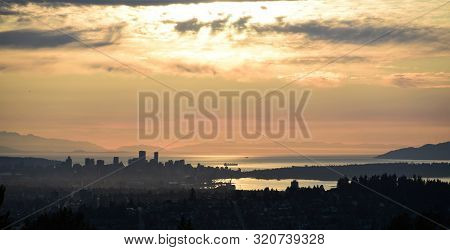 The Sky Aglow With The Setting Sun At Vancouver.
From Burnaby Mt. Bc Canada