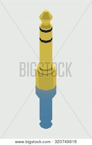 Vector Isometric Gold Audio Adapter. Low Poly Illustration.