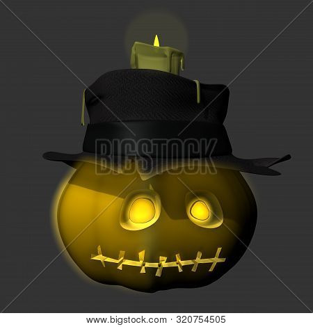 3d Toon Spooky Halloween Pumpkin In Hat
