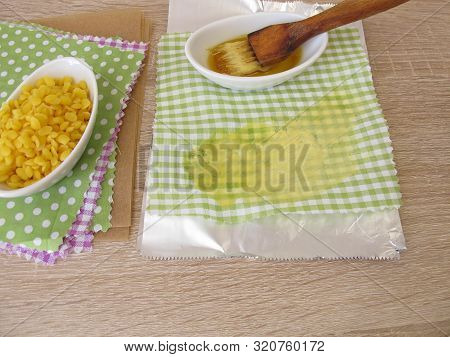 Making Of Ecological Plastic-free Beeswax Cotton Wraps As An Alternative To Plastic Bags