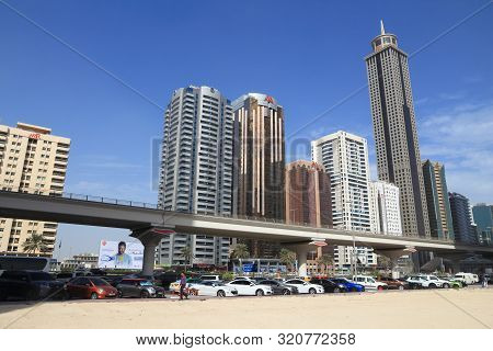 Dubai, Uae - November 22, 2017: Skyline Of Trade Centre In Dubai, United Arab Emirates. Dubai Is The