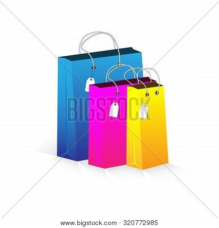 Vector Shopping Packages. Set Of Colored Bags For Goods. Multi-colored Packages On A White Backgroun
