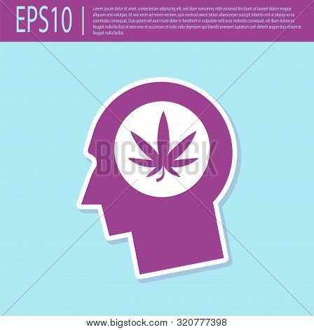 Retro Purple Silhouette Of Male Head In Profile With Marijuana Or Cannabis Leaf Icon Isolated On Tur