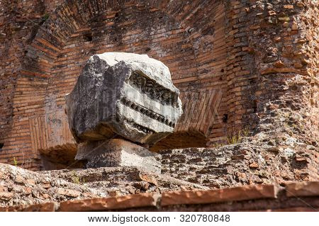 Detail Of The Ruins At The Flavian Palace Also Known As The Domus Flavia On The Palatine Hill In Rom