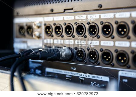 Audio Snake And Stage Box With Xlr Cables And Jacks At A Live Event