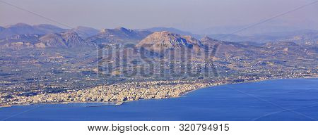 Panorama Of Corinth City, Greece, Aerial View.