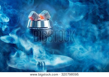 Hookah Or Shisha Hot Coals, Dark Black Smoke Background
