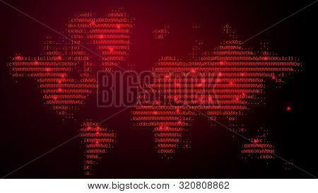 Digital Binary Code On Dark Red Bg With World Map
