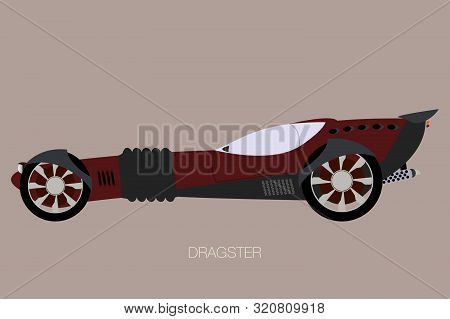 Dragster Car, Side View, Accelerating Racing Cars, Car Icon, Side View, Flat Design Style