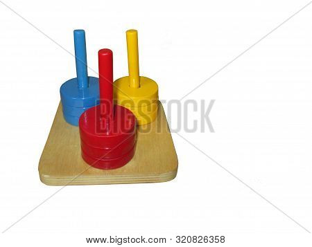 Channapatna Wooden Toys. Education Use Multi-colored Rings In Primary Colors Of Red, Yellow, Blue, .
