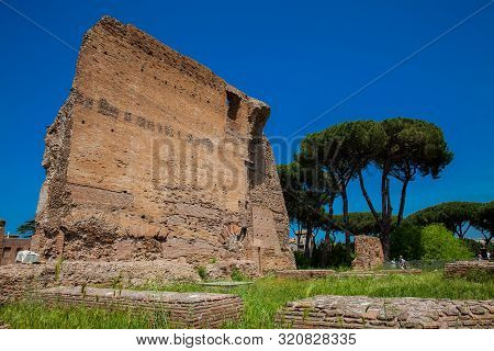Rome, Italy - April, 2018: Tourists Visiting The Ruins Of The Palace Of Septimius Severus Or Domus S