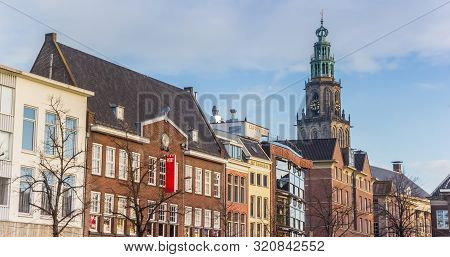 Groningen, Netherlands - November 18, 2018: Panorama Of Historic Buildings And The Martini Church To