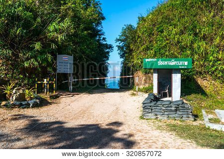 Kanchanaburi, Thailand - December 12, 2017: View Of The Friendship Border Gate Between Thailand And 