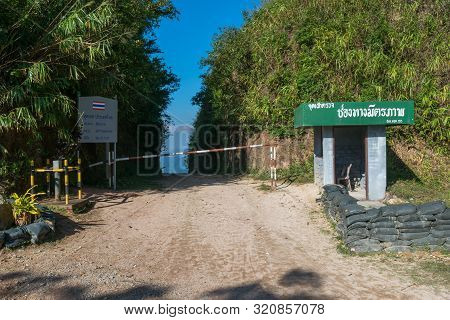 Kanchanaburi, Thailand - December 12, 2017: View Of The Friendship Border Gate Between Thailand And 