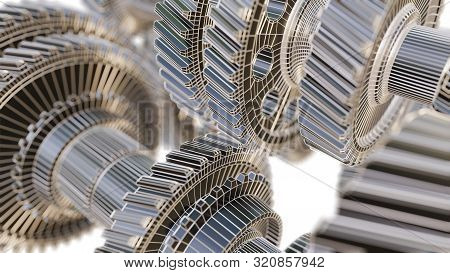 Futuristic Gear Mechanism, On White Background. 3d Illustration