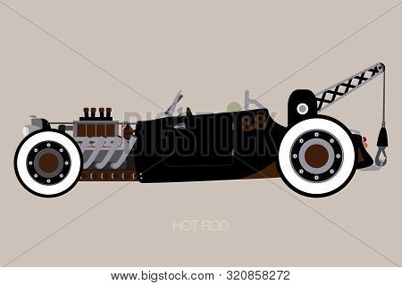 Crane Hot Rod, Side View Of Car, Automobile, Motor Vehicle, Flat Design Style