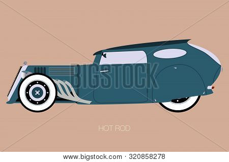 Custom Hot Rod, Vector, Illustration, Side View, Flat Design Style