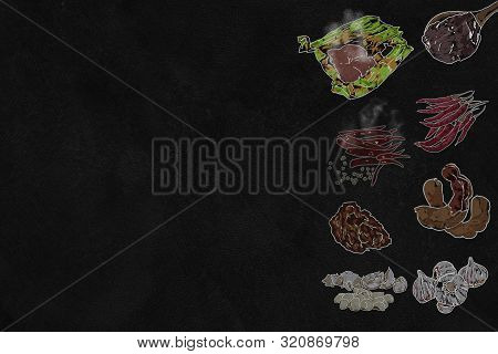 Sketch Of Ingredient Of Thai Chilli Pepper Sauce