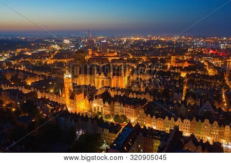 A View Of The Night City Of Gdansk From A Birds Flight,