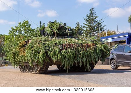 German Army Infantry Fighting Vehicle  Drives On Tactical Exercise At Military Training Area