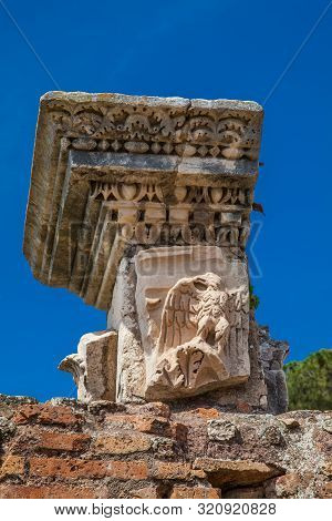 Detail  Of The Ancient Columns At The Ruins Of The Domus Augustana On Palatine Hill In Rome