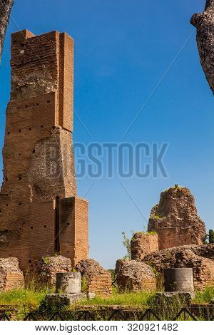 Detail Of The Walls At The Ancient Ruins Of The Domus Augustana On Palatine Hill In Rome