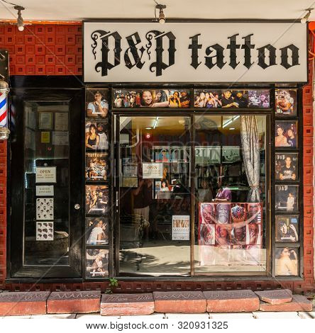 Balabag, Boracay Island, Philippines - March 4, 2019: Dmall De Boracay. Tattoo Parlor With Dominant 