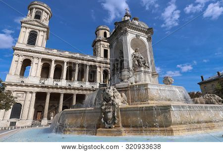 The View Of Of Saint-sulpice Fontain And Church In Paris, France