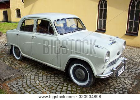 Lesjofors, Sweden - August 7, 2019: Austin Cambridge Parked On A Public Parking Lot.
