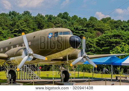 Cheonan, South Korea; August 8, 2019: Engines And Cockpit Section Of Decommissioned Douglas C-47 On 